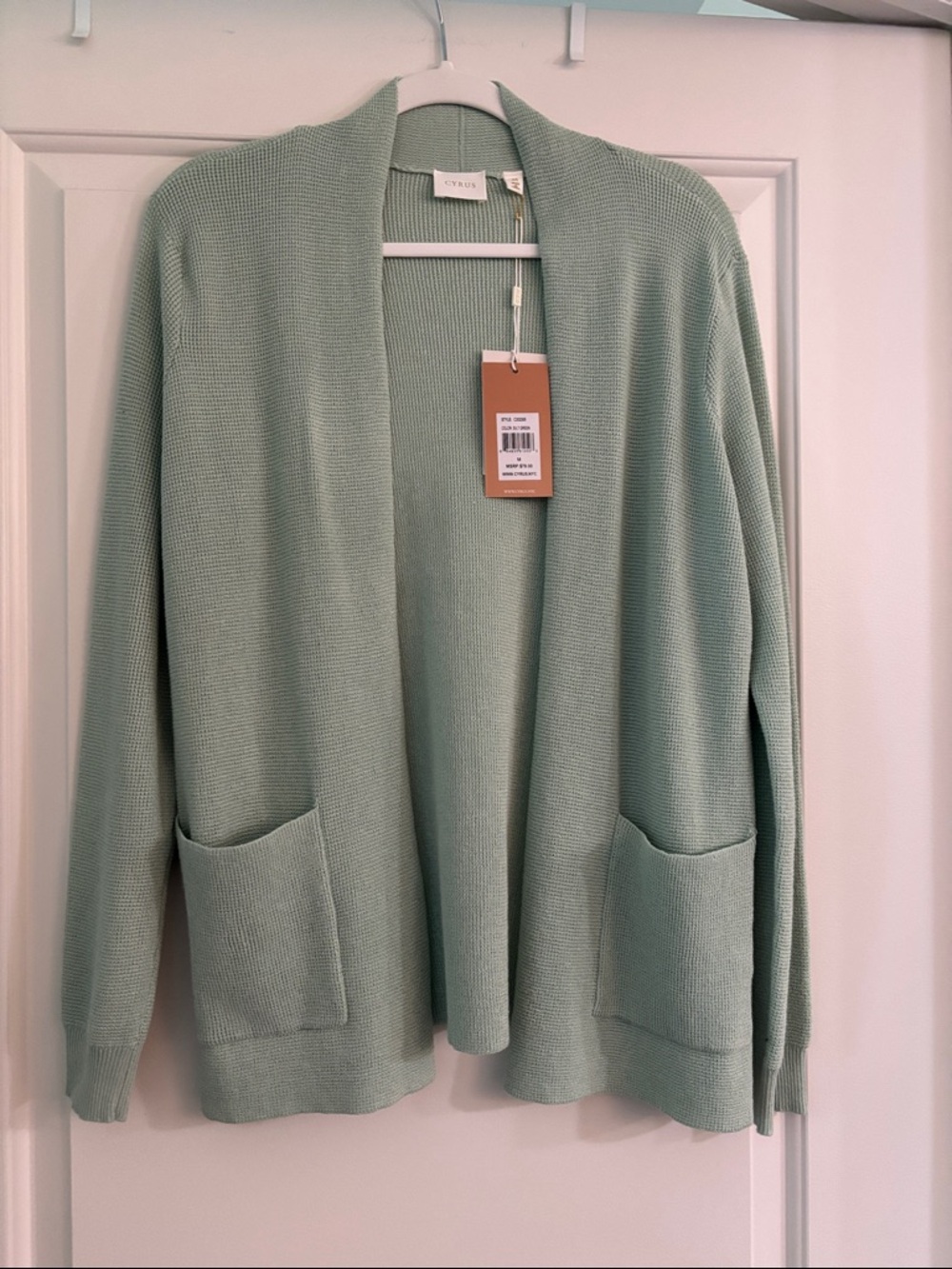 New! Cyrus open front cardigan, pale mint green, Medium